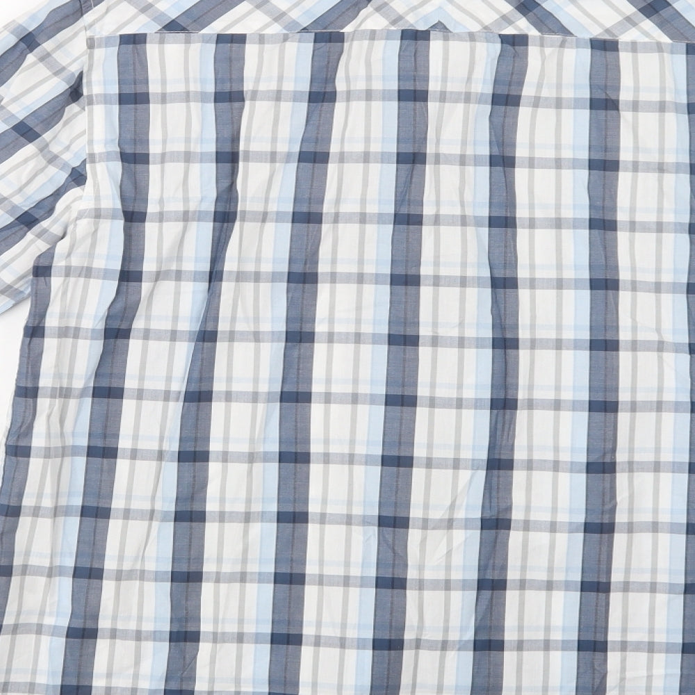 Avenue Mens Blue Check Cotton Button-Up Size S Collared Button