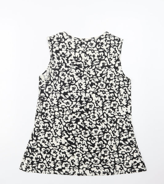 George Womens Black Floral Viscose Basic Blouse Size 12 Round Neck