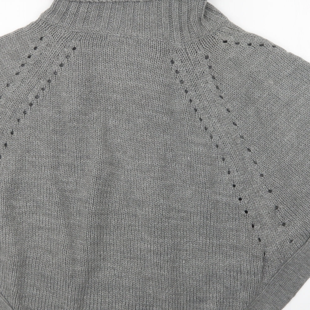 Brand and care label for E-vie women’s grey overcoat poncho one size button