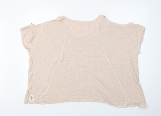 Back view of A Postcard From Brighton women’s pink cotton basic blouse, size L, crew neck