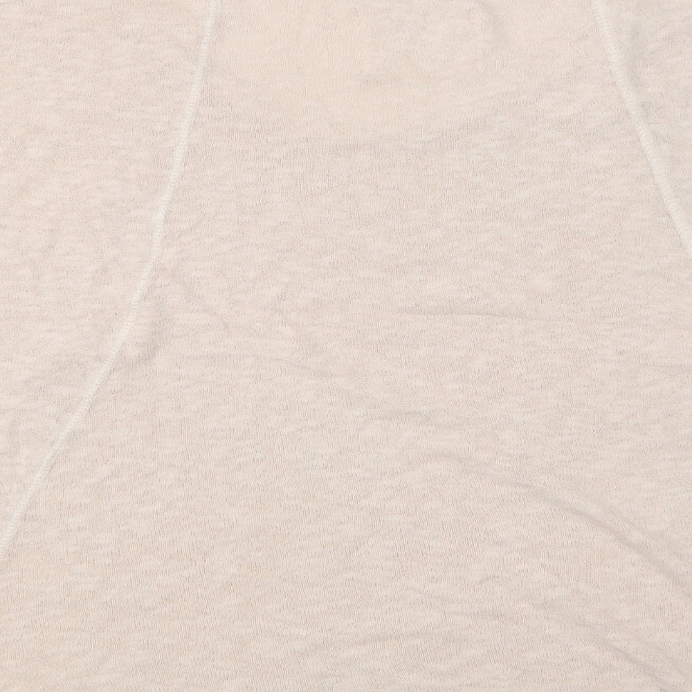 Brand and care label for A Postcard From Brighton women’s pink cotton basic blouse, size L, crew neck