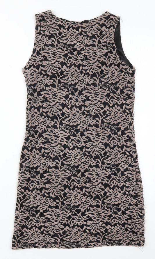 Yumi Womens Brown Floral Polyester Mini Size M V-Neck Pullover