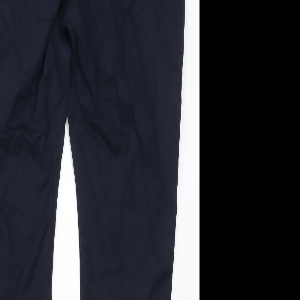 F&F Womens Blue Cotton Trousers Size 10 L26 in Regular Hook & Eye