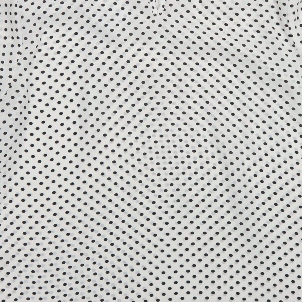 Papaya Womens White Polka Dot Polyester Basic Blouse Size 12 Round Neck - Bell Sleeve
