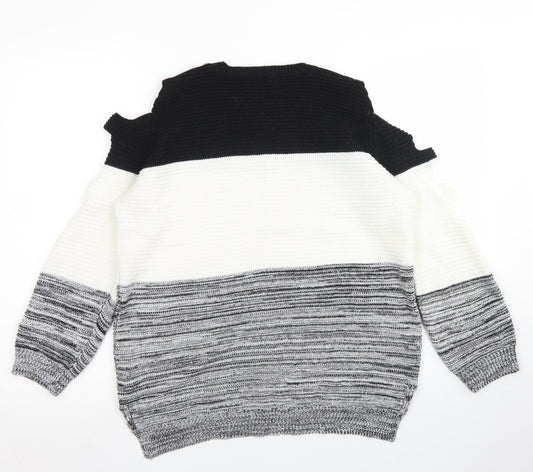 Primark Womens Grey Round Neck Striped Acrylic Pullover Jumper Size M - Cut out Sleeves