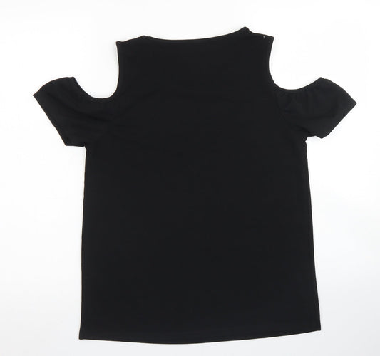 Papaya Womens Black Polyester Basic Blouse Size 10 Round Neck - Cold Shoulder