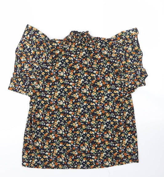 SheIn Womens Black Floral Polyester Basic Blouse Size M Mock Neck