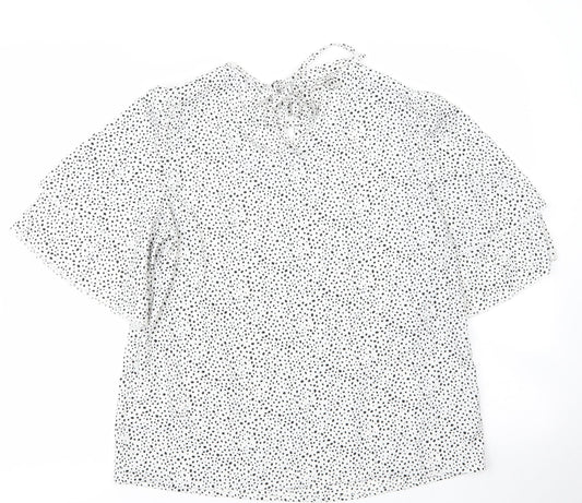 SheIn Womens White Animal Print Polyester Basic Blouse Size M Round Neck - Leopard print