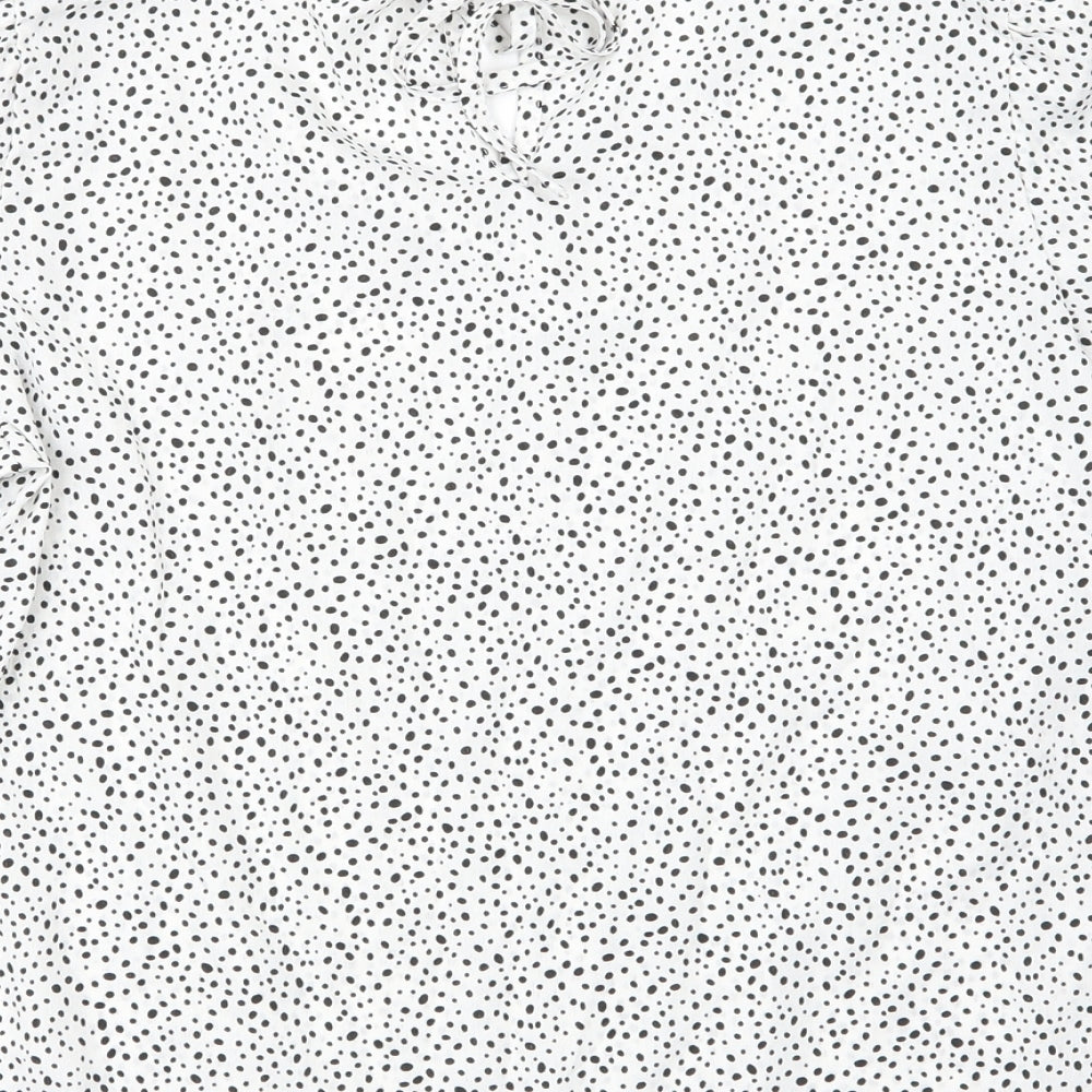 SheIn Womens White Animal Print Polyester Basic Blouse Size M Round Neck - Leopard print