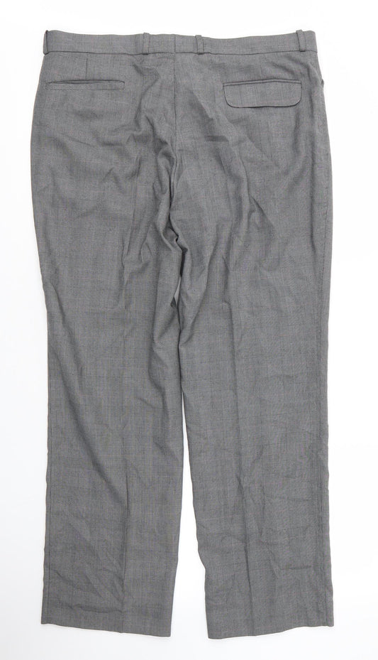 New Look Mens Grey Plaid Viscose Trousers Size 36 in L28 in Regular Zip