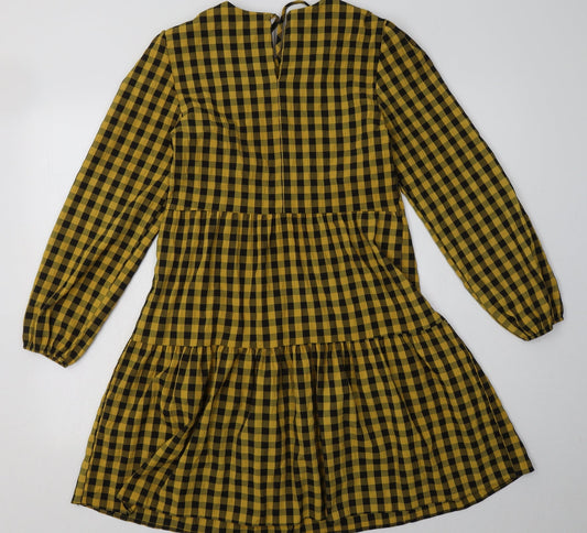 New Look Womens Yellow Check Polyester A-Line Size 8 Crew Neck Tie