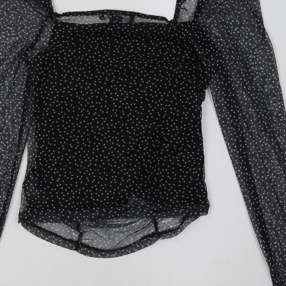 Primark Womens Black Polka Dot Polyester Cropped Blouse Size 4 Square Neck