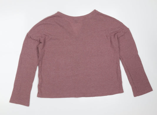 SheIn Womens Purple V-Neck  Polyester Pullover Jumper Size L   - waffle knit