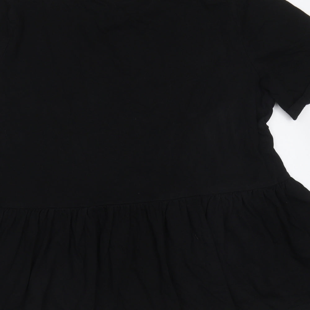 F&F Womens Black Cotton Basic T-Shirt Size 10 Round Neck