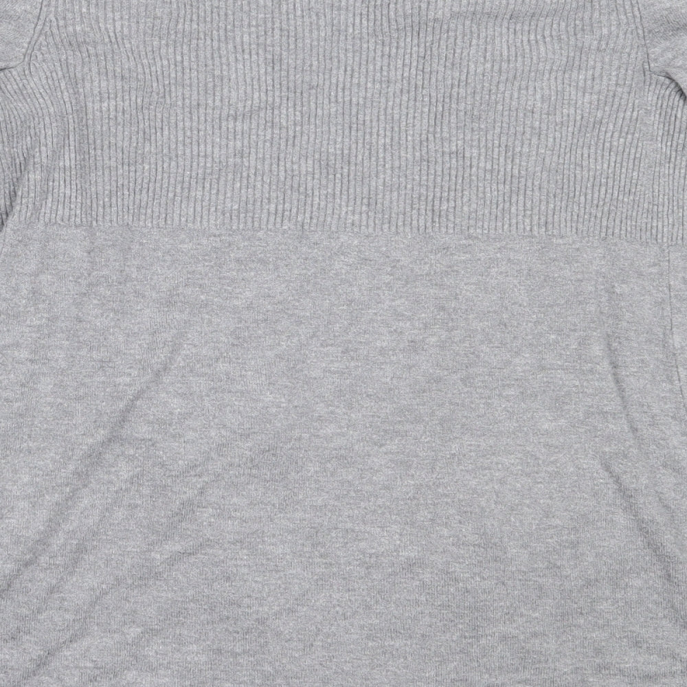 Brand and care label for Tu women’s grey round neck viscose cardigan jumper, size UK 10