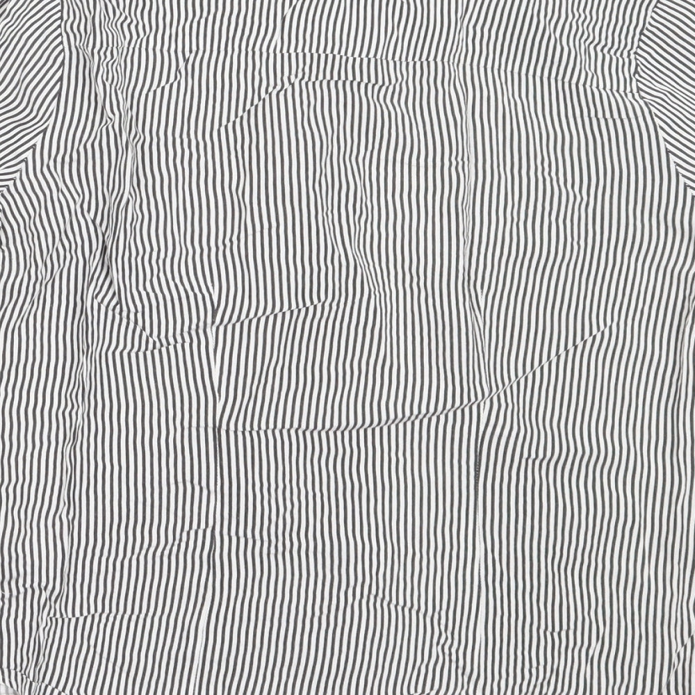 Primark Womens Grey Striped Viscose Basic Button-Up Size 10 V-Neck