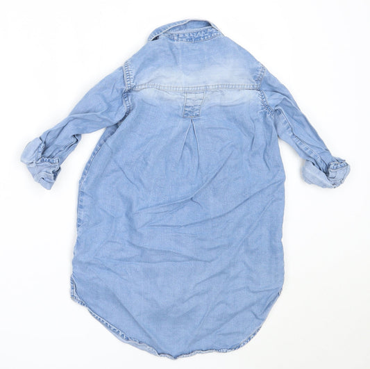 NEXT Girls Blue Lyocell Basic Button-Up Size 7 Years Collared