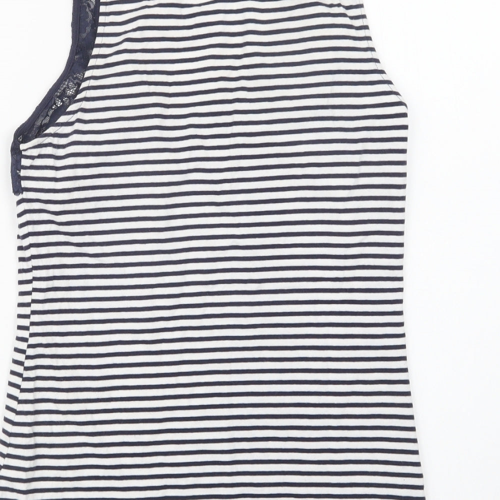 H&M Womens Blue Striped Cotton Top Pyjama Top Size M - Lace Detail