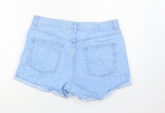 Topshop Womens Blue Cotton Hot Pants Shorts Size 12 L5 in Regular Button