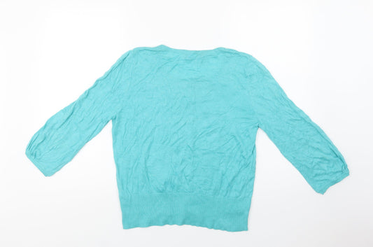 BHS Womens Blue Round Neck Cotton Cardigan Jumper Size 14