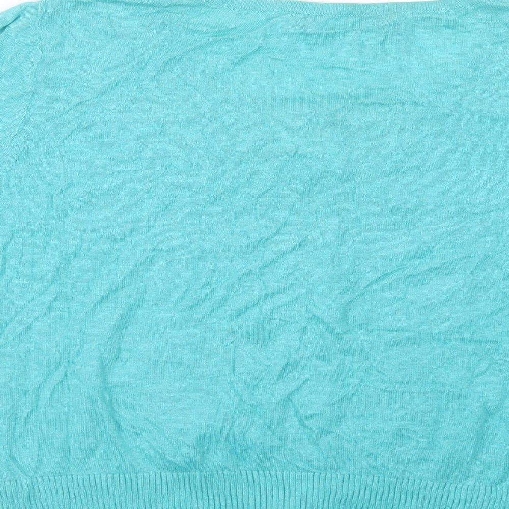 BHS Womens Blue Round Neck Cotton Cardigan Jumper Size 14