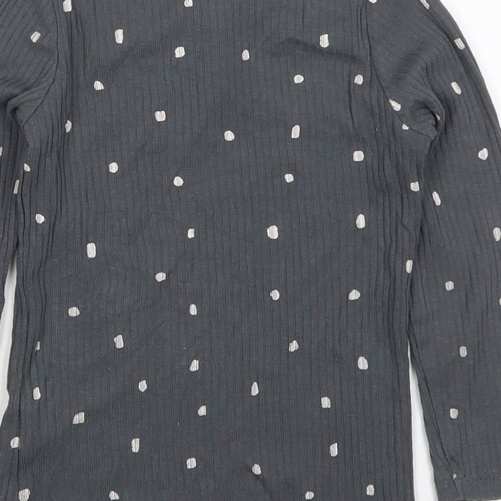 George Girls Grey Polka Dot Cotton Basic T-Shirt Size 4-5 Years Henley Pullover