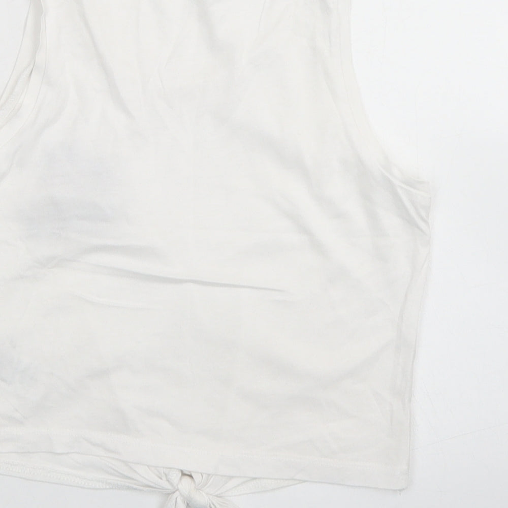 915 Generation Girls White Cotton Cropped Tank Size 9 Years Round Neck - Flamingo, Tie front