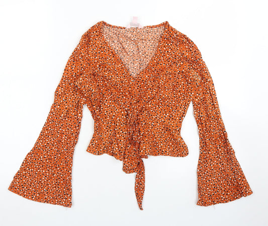 Womens UK Size 4 Miss Selfridge Brown Cropped Blouse