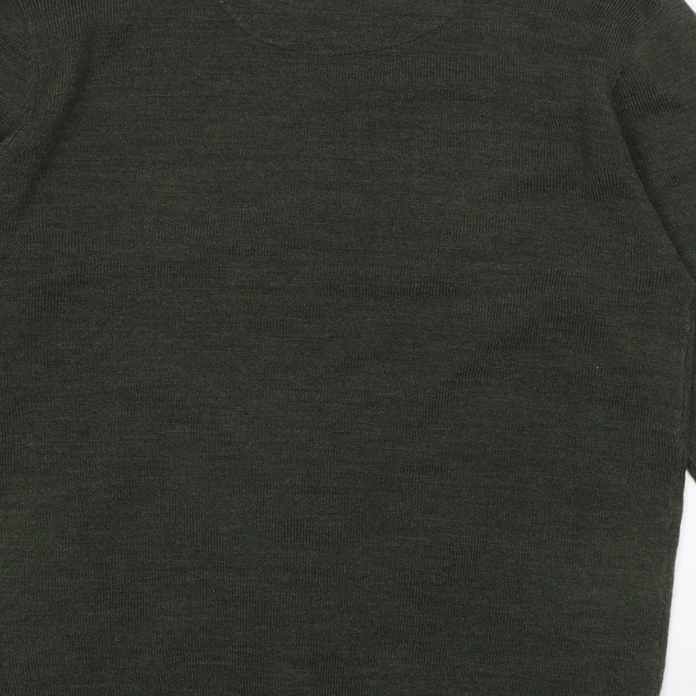 Brave Soul Mens Green V-Neck Acrylic Pullover Jumper Size S