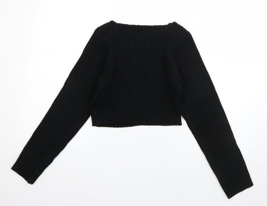 SheIn Womens Black V-Neck  Acrylic Pullover Jumper Size M   - Cropped