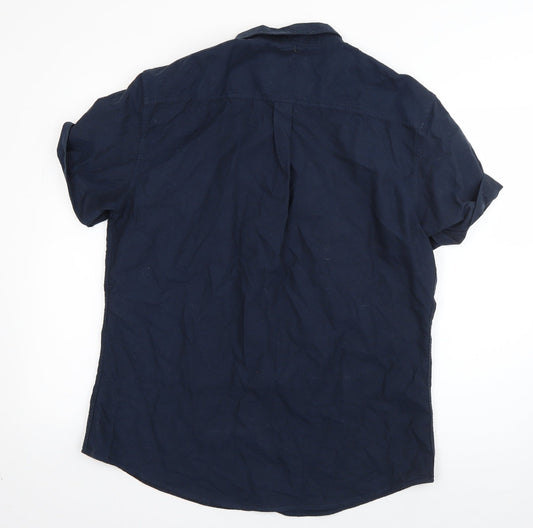 Very Mens Blue Cotton Button-Up Size L Collared Button