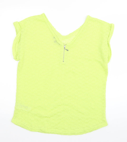 New Look Womens Green Polyester Basic T-Shirt Size 14 Scoop Neck