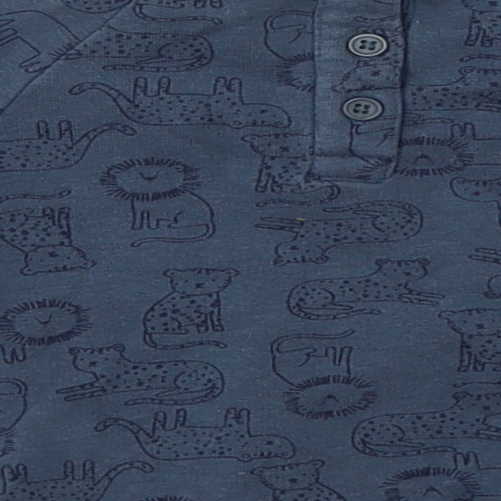 Matalan Boys Blue Animal Print Cotton Basic Casual Size 3-6 Months Crew Neck Button - zoo animals