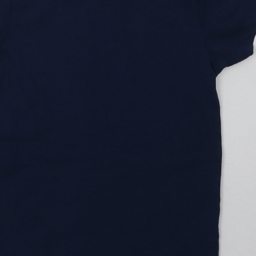 Brand and care label for Matalan boys’ blue cotton basic t-shirt, size 6, years crew neck pullover