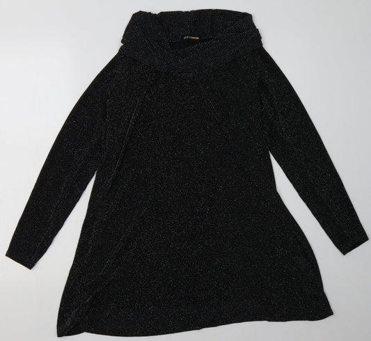 Additional front view of QED London women’s black polyester a-line, size S, roll neck pullover