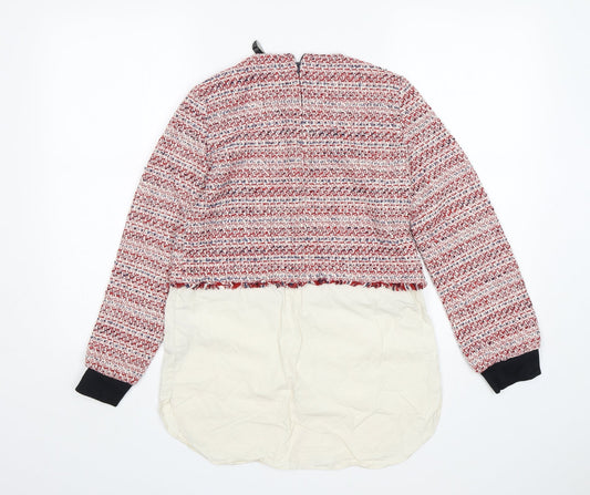 Zara Womens Multicoloured Round Neck Cotton Pullover Jumper Size XS