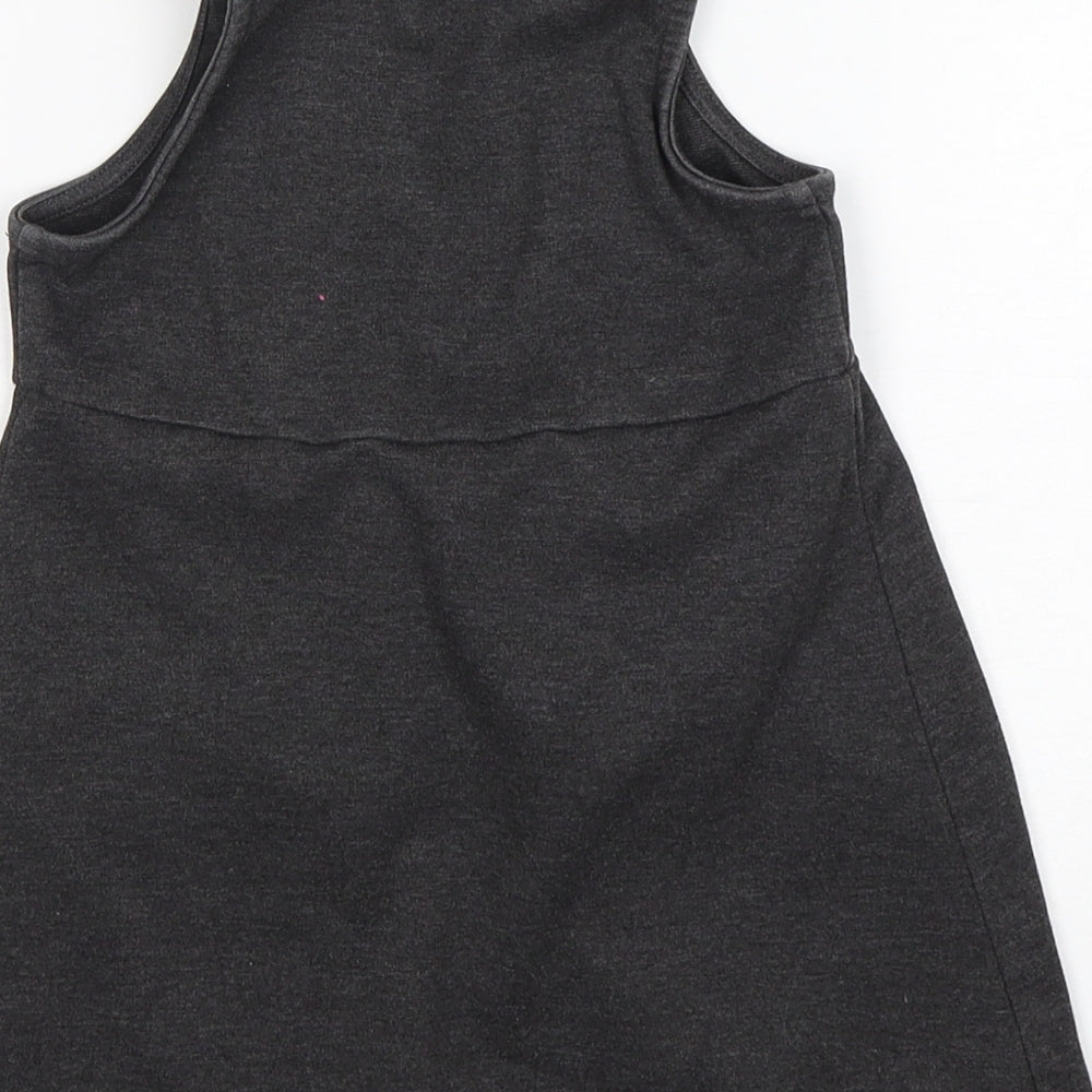 TU Girls Grey Polyester Pinafore/Dungaree Dress Size 4 Years Round Neck