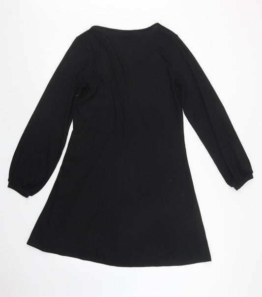 Back view of Nutmeg women’s black polyester a-line, size UK 10, v-neck