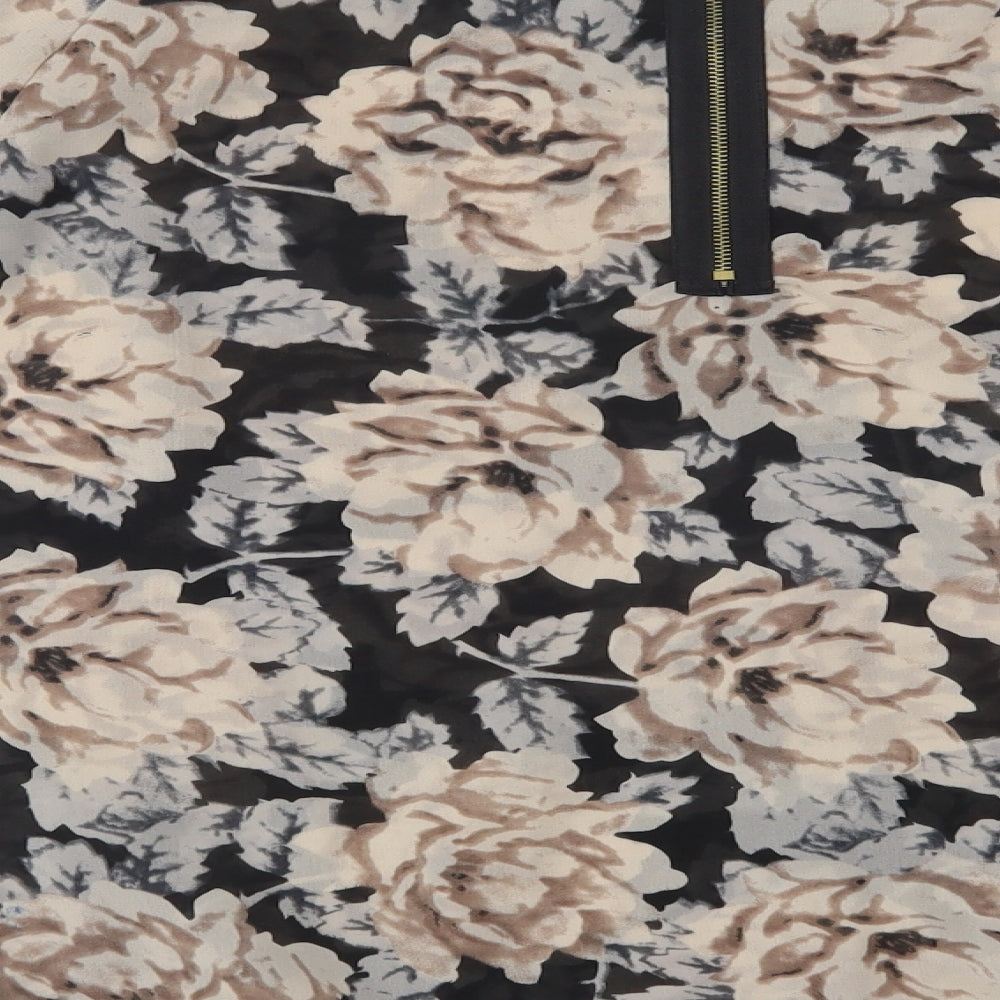Primark Womens Black Floral Polyester Basic Blouse Size 12 Crew Neck
