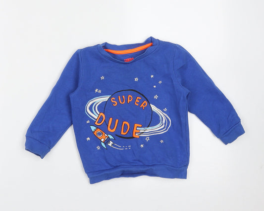F&F Boys Blue Cotton Pullover Jumper Size 12-18 Months - super dude