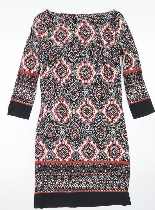 Additional front view of Atmosphere women’s black batik polyester shift, size UK 8, round neck