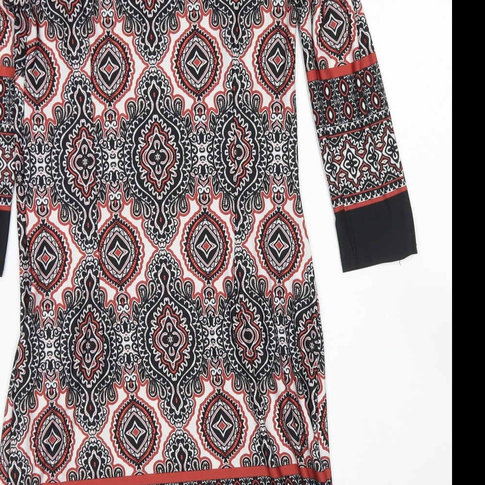 Atmosphere Womens Black Batik Polyester Shift Size 8 Round Neck