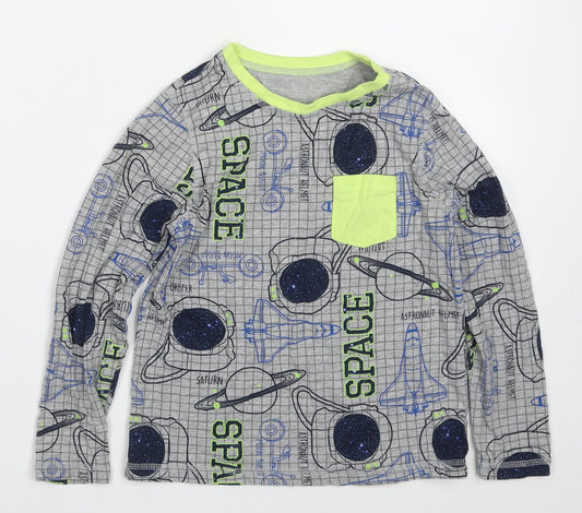 George Boys Grey Geometric Cotton Pyjama Top Size 6 Years Pullover - Space