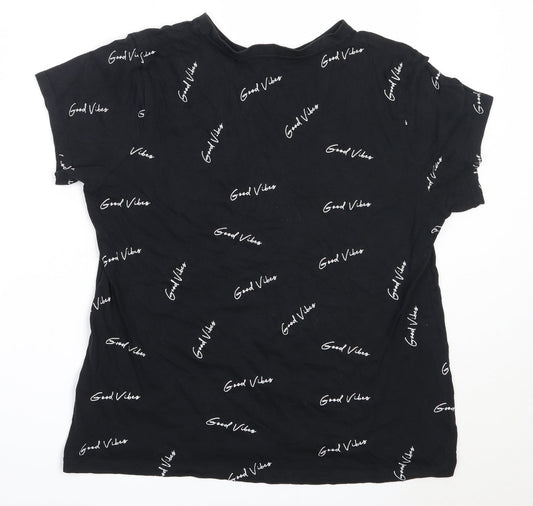 Primark Womens Black Cotton Basic T-Shirt Size L Round Neck