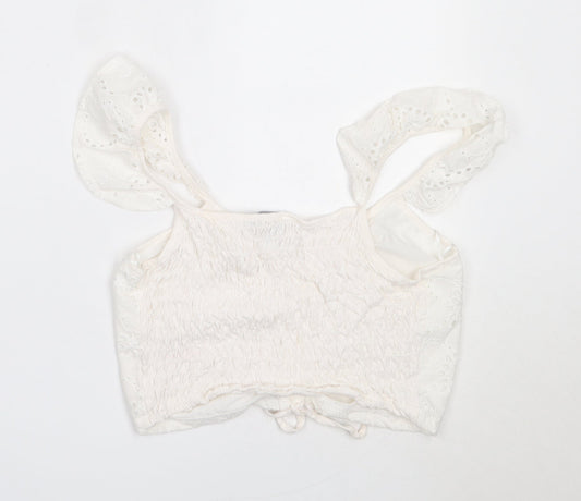 Primark Womens White Cotton Cropped Blouse Size M V-Neck
