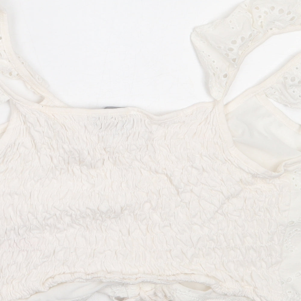 Primark Womens White Cotton Cropped Blouse Size M V-Neck