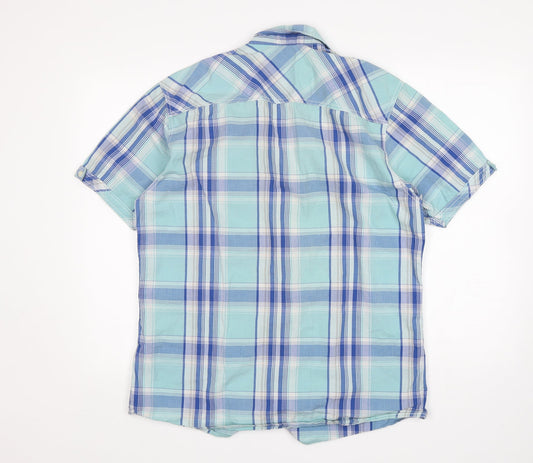 Mens UK Size L Easy Blue Button-Up Short Sleeve Casual Shirt
