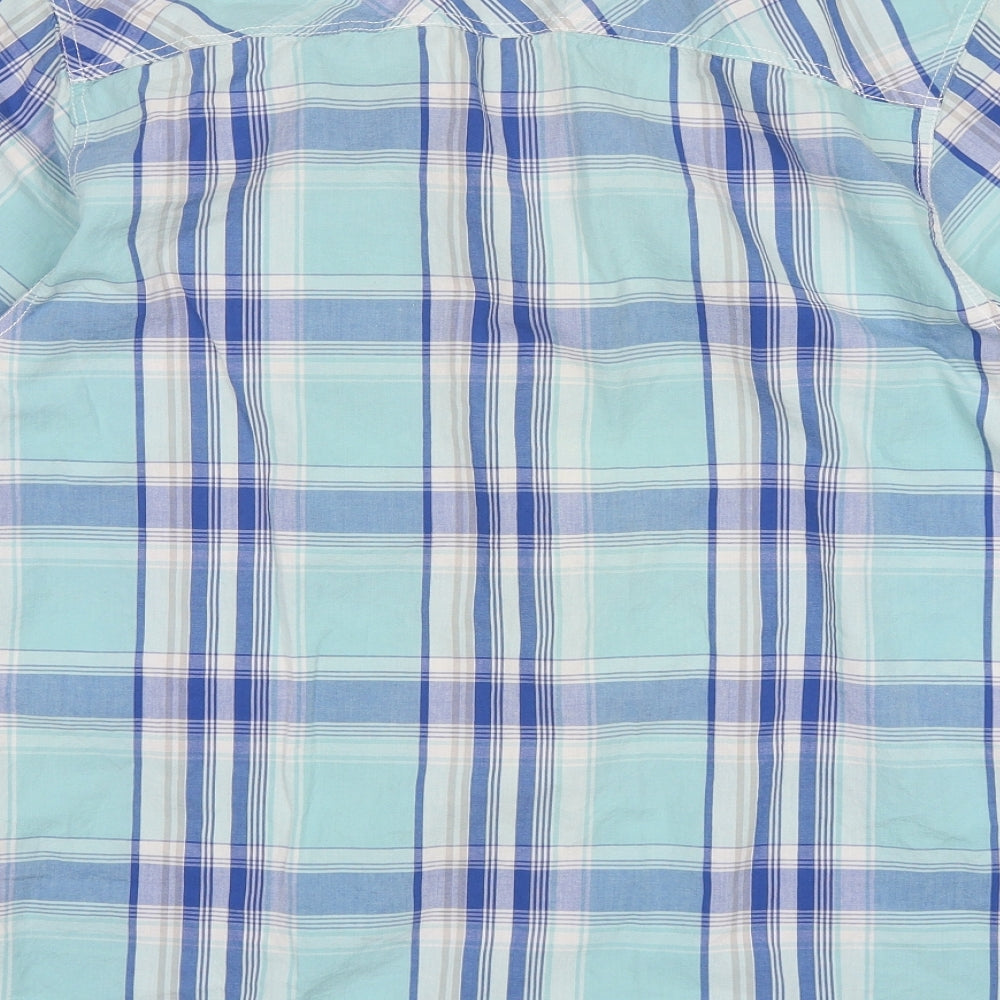 Mens UK Size L Easy Blue Button-Up Short Sleeve Casual Shirt