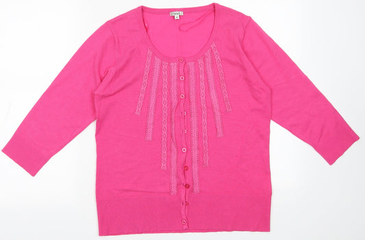 Womens UK Size M text Pink Cardigan Jumper