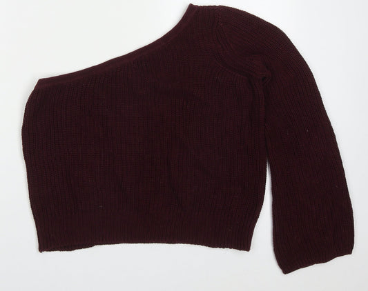 FOREVER 21 Womens Purple Boat Neck Cotton Pullover Jumper Size S - One Shoulder